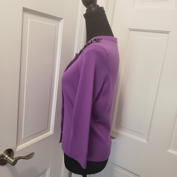 Kate Spade Purple Wool Cardigan Embellished neckline Small - Picture 4 of 12